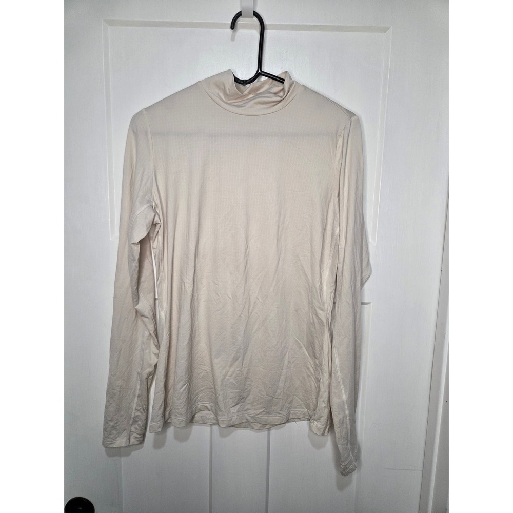 Calia Cream Ribbed Mock Neck Long Sleeve Activewear Top Large